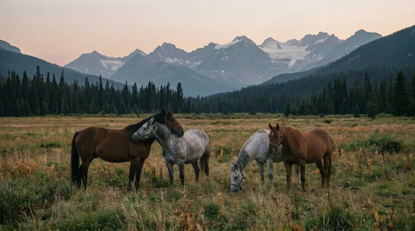 Chevaux en liberté, Les Prés du Giffre, Haute-Savoie